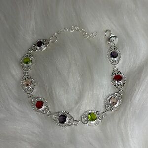 Sterling Silver Multi Gem Link Bracelet